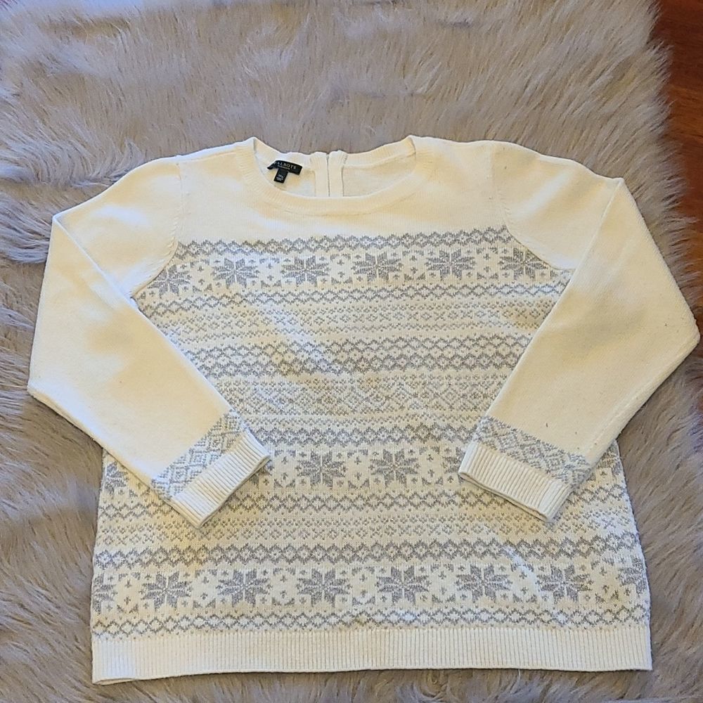Talbots womens white and silver‎ sparkle fair isle sweater size 1xp